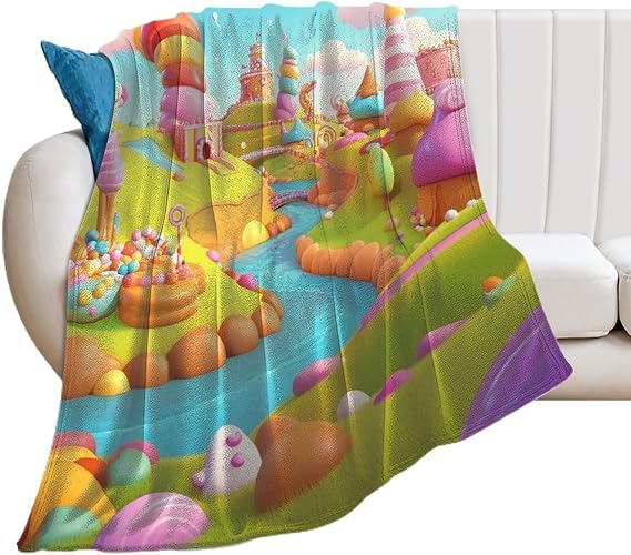 Throw Blanket Soft Plush Fleece Blanket Ultra-Soft Micro Throws Candy Land Throw Blanket Lightweight Warm Bed Blankets Cozy Sofa Decorative Throws for Couch All Seasons