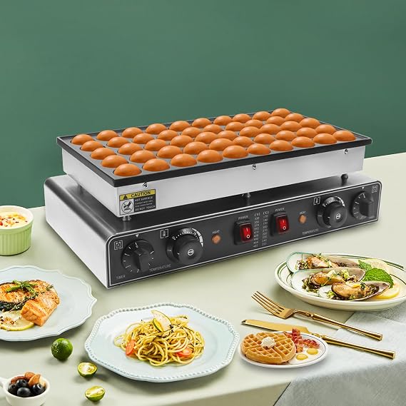 Electric Muffin Maker,Commercial Mini Dutch Pancake Baker Maker Cake Pan and Waffle Making Machine, Nonstick 50Psc Funnel Cake Donuts Maker Machine for Home Vendor Restaurant
