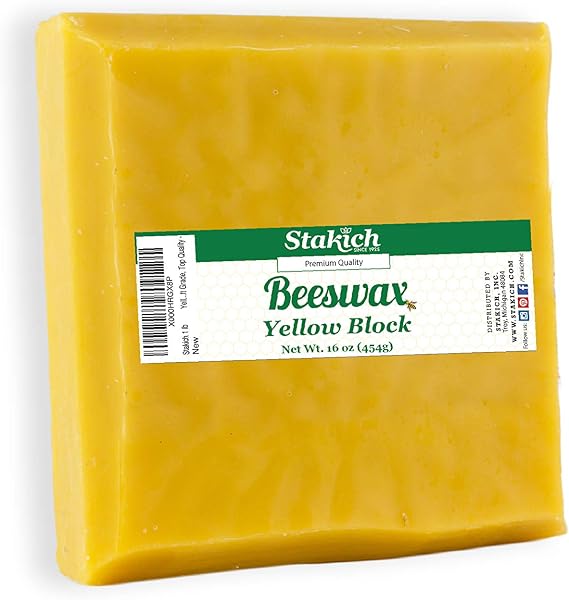Stakich Yellow Beeswax Block - Natural, Triple Filtered, 1 lb, Honey Scent