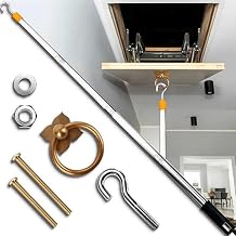 Attic Ladder Pull Down System Kit, 60-Inch Stainless-Steel Extension Pole, Loft Ladder Pole with Hook,Replacement for Attic Pull Down Cord