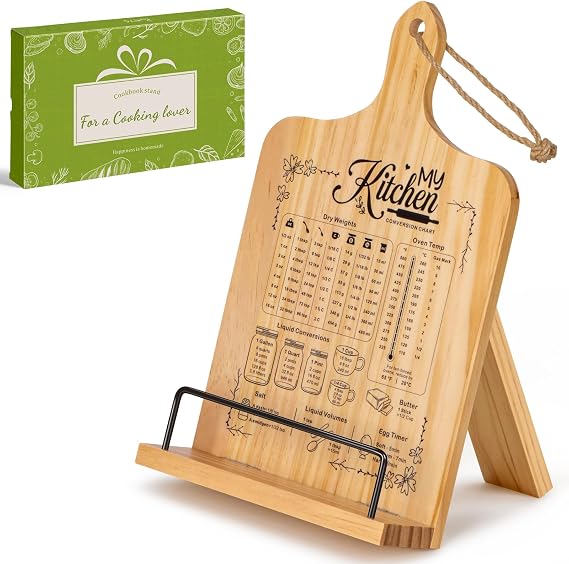 PUERSI Cook Book Stand for Kitchen Counter, Wooden Recipe Book Holder