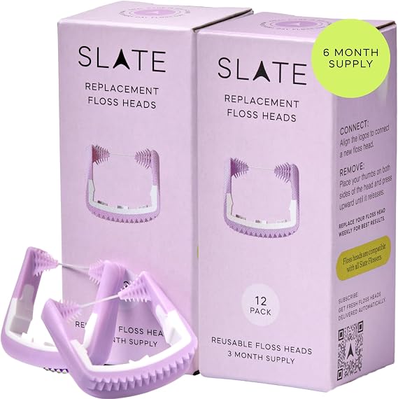 Slate Electric Flosser Refills, 24 Lilac PFAS-Free Smooth Floss Heads Set