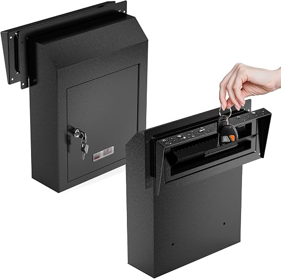 Through The Door Mail Drop Box with Lock, Heavy Duty Steel, Rainproof Slot