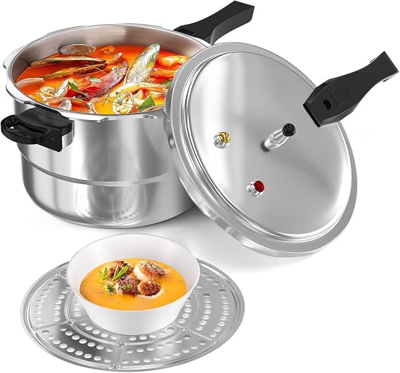 Pressure Cooker,Aluminum Pressure Canner,Gas Stove Household Pressure Cooker with Steaming Layer,Pressure pot with Steaming Tray (4 Liters)