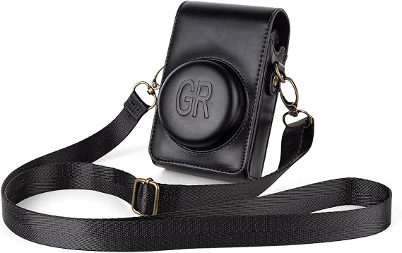 kinokoo Case for Ricoh GR/GR II/GR III/IIIx/GR IV Digital Camera, PU Leather GR GR II GR III GR III X GR IV Protective Cover with Shoulder Strap - Retro Style Easy Carrying Bag- Black