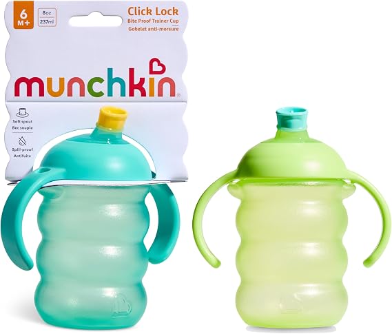 Munchkin Click Lock Baby Cup with Spout |2 Pack | 6m+ |236 ml |Blue/Green