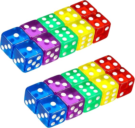 D6 Dice Set,20 Pcs Polyhedral Dice Set 16 mm 6 Sided Dice for Math Teaching Party Favor Bar Entertainment Accessories 5 Colours