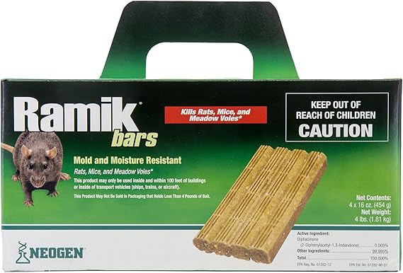 Ramik Bars All-Weather Rodenticide Mold & Moisture Resistant Bait for Control of Rats, Mice, and Meadow Voles, 4 lbs