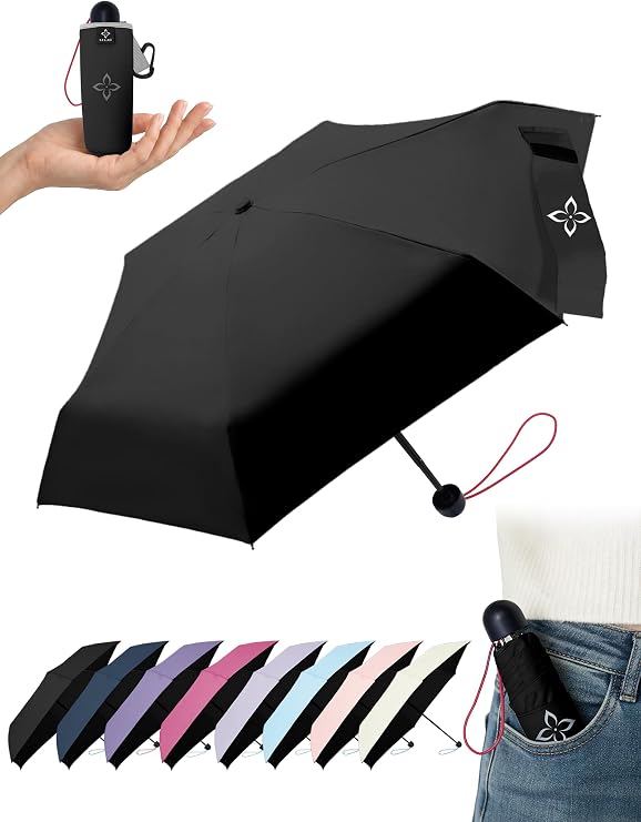 LILAC Mini Compact Folding Umbrella, Travel Pocket Rain Sun UPF 100+ UV