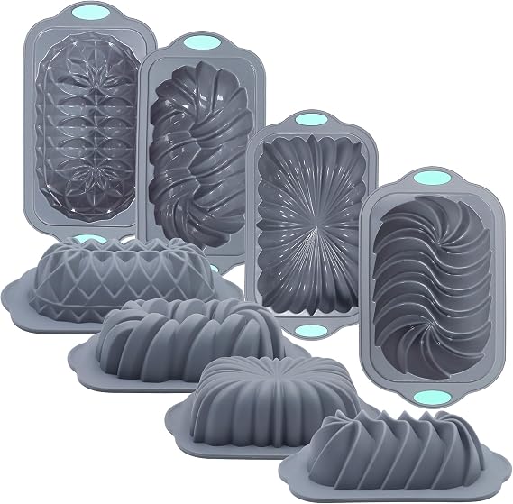 Tongjude 4 PCS Silicone Loaf Pan, Nonstick Bread Pan, 4 Cups