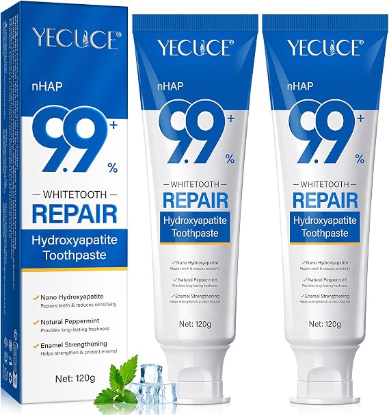 2 Pack 9.9% Nano Hydroxyapatite Toothpaste for Enamel Repair, Fluoride-Free | Tooth Strengthening, Nano Hydroxyapatite Remineralizing Toothpaste, Whitening Tooth Paste for Sensitive Teeth, Fresh Mint