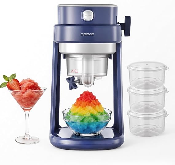 Shaved Ice Machine for Home,One-Press Operation Electric Snow Cone Maker with Blade Adjustment for Slushies, Bingsu, Frozen Desserts, Fast Crushing, Easy Lock, 3 Ice Molds Included (Navy Blue)