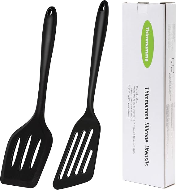 Spatula, Heat Resistant Silicone Spatula, Kitchen Utensils Set, Dishwasher Safe, Non-Stick Large Spatula Cookware, Black Spatula for Cooking, Baking, and