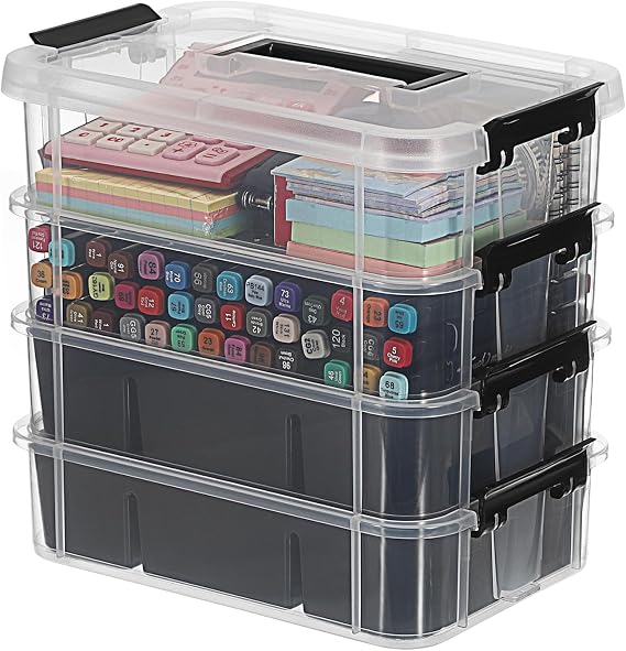IGNPION 4 Layer Craft Storage Box, Adjustable Plastic Tool Box with Handle