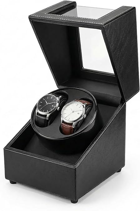 Double Watch Winder for Automatic Watches, Quiet Japanese Motor Rotating Self-Winding Watch Winder Box with Storage Display, Premium PU Leather Watch Winder Case for Rolex Men Women