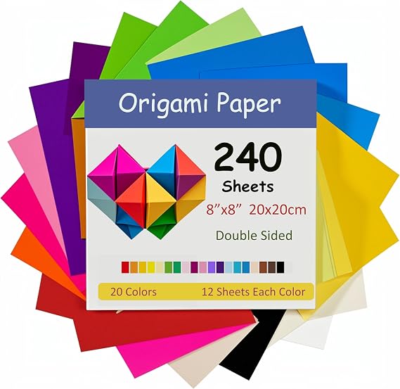 240 Sheets Origami Paper, 20x20 cm/8 Inch, 20 Colors Origami Paper Squares Double Sided(70gsm), Perfect for Kids DIY School Arts Crafts Projects Children Adults