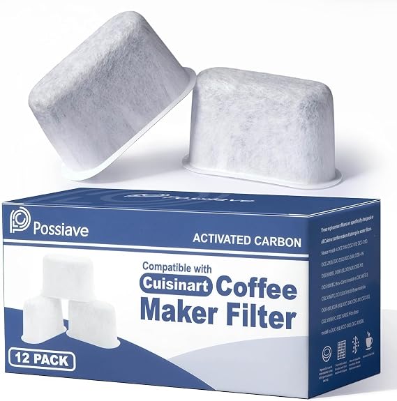 Possiave 12-Pack Water Filters for Cuisinart Coffee Maker | Charcoal Coffee Filter Replacement Compatible with Cuisinart Machines Improve Flavor