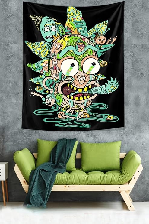 Ontheclouds Rick And Morty Desen Leke Tutmaz Kadife Dokulu Kumaş Duvar Örtüsü Duvar Halısı Tapestry, 70 x 100