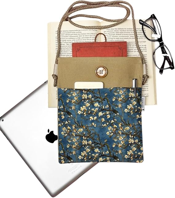 Kitap Kılıfı, Kitap Çantası, Askılı Kitap Çantası, Askılı Kitap Kılıfı, E-Book Kılıfı, E-Book Çantası, Tablet Kılıfı, Tablet Çantası, Book Sleeve, Tablet Sleeve (Badem Ağacı, Van Gogh)
