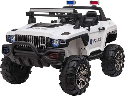 Aosom 53 L 2-Seater 12V Police Car Ride On Truck with Remote Control, Battery Operated Electric Car for Kids with Suspension, MP3 Player, Lights, Music, Horn, White