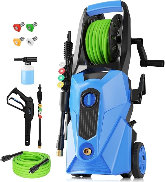 5000PSI Pressure Cleaner,Power Cleaner with Foam Cannon,4 Nozzles,33FT Hose and 500ml Soap Bottle for Home/Cars/Driveways/Patios/Fences,Blue