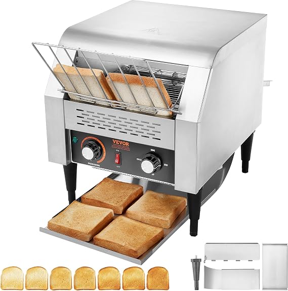 VEVOR Commercial Conveyor Toaster - 300 Slices/Hour, Heavy Duty Stainless Steel, Electric Restaurant Toaster for Toast, Bun, Bagel, Bread