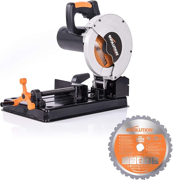 Evolution Power Tools RAGE 4 Multi-Material Chop Saw, 185 mm, (230 V) with Additional R185TCT-20T Blade