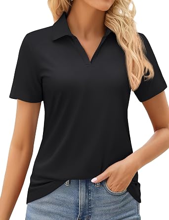 MAGCOMSEN Women's Golf Shirts Short Sleeve Polo Collared Shirt V Neck Quick Dry Sun Protection UPF 50+ Tennis Top