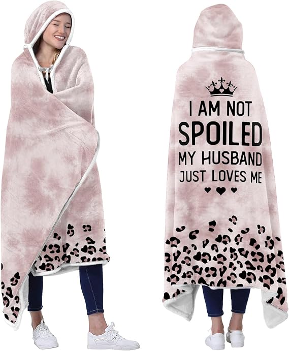 Spoiled Wife Fleece Wearable Blanket Hoodie - Mothers Day Gifts for Wife from Husband - Birthday Wife Gift Ideas