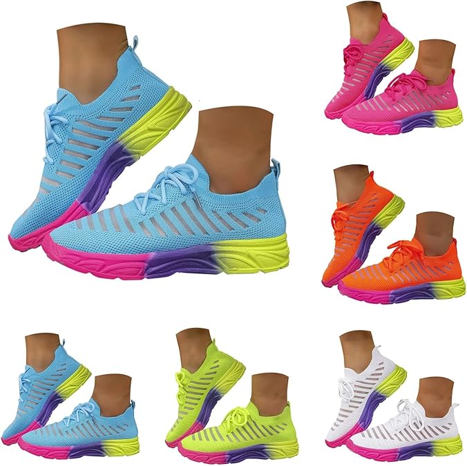 Breathable Running Trainers Women - Mens Running Shoes Mesh Athletic Sport Sneakers Colorful Sports Footwear Non Slip Soft Sole Trainers Rainbow Sole Road Shoes Couple Walking Sneakers