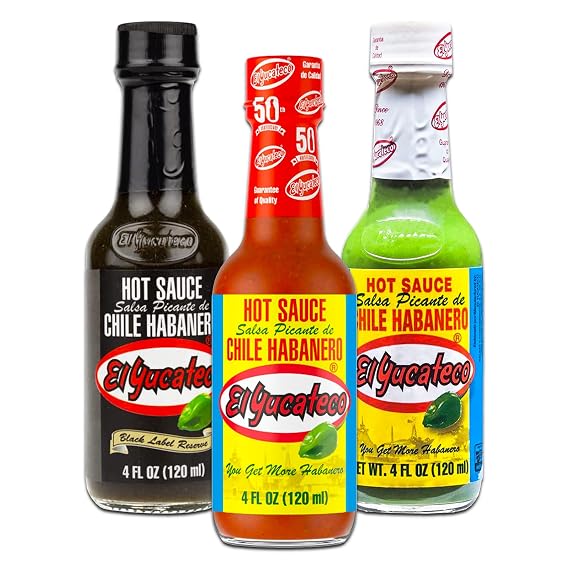 EL Yucateco Hot Sauce 3 Pack - Bundle with 3 El Yucateco Hot Sauce Bottles Green Habanero, Red Habanero, and Black Label Reserve | Pack of 3 Habanero Hot Sauce