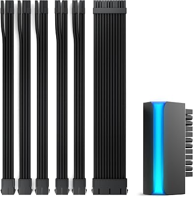 ASIAHORSE Black PSU Cable Extension Kit 30CM Length with ATX 24 Pin 90 Degree Adapter, Female to Male Power Supply Cable Extension for Computer MotherboardCPUGPU