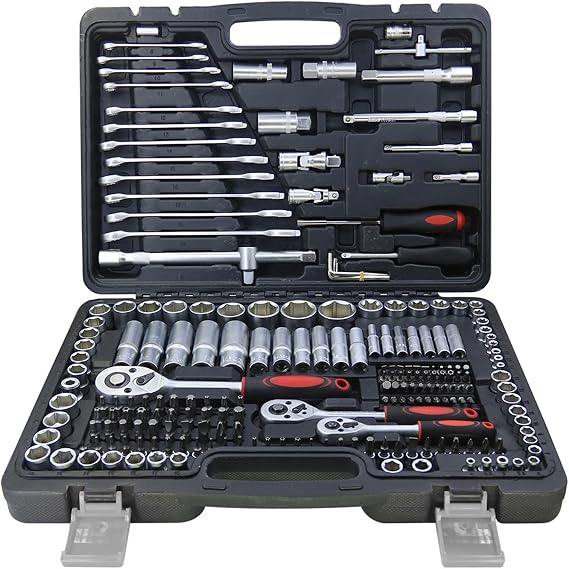 216 Piece Socket Spanner Set 1/4"&1/2"&3/8" Driver Bits Metric Tool Set,Drive Quick Release Ratchet Socket Set with Flexible Extension Rods,Compact Sockets Set for Home Garage Car Workshop