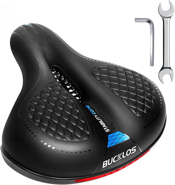 BUCKLOS Comfortable Bike Seat Cushion for Men Women Wide Bicycle Saddle Soft Memory Foam Padded Replacement Seats Fit for Peloton, Exercise Bikes, Ebike,Cruiser
