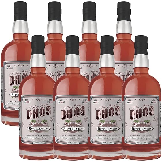 Dhos Handcrafted Non-Alcoholic Bittersweet Aperitif 8 Pack - Keto-Friendly, Zero Sug-ar, Zero Calories, Zero Proof - 750 ML - Perfect for Mocktails Flavors of Rhubarb & Bit-ter Herbs - Made in USA