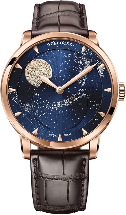 Agelocer Men's Top Brand Blue Moon Phase Automatic Mechanical Business Masculine Fashion Luxury Watch (UID:6404D2Gold New)