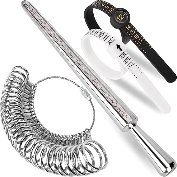 Ring Sizer Measuring Tool Kit, Ring Mandrel Measurer, 27 PCS Premium Steel Measuring Ring Tool, US Ring Size 0-13, 2 PCS Reusable Finger Size 1-17 USA Rings Size with Magnified Glass
