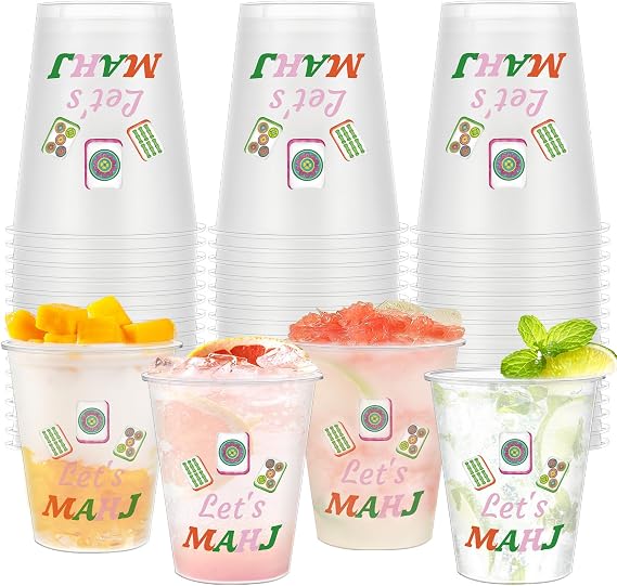 Meanplan 50 Pcs Mahjong Cups Plastic Reusable 12 oz, Mahj