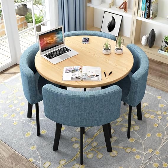 Square/Round Dining Table and 4 Chairs Set, Small Office Conference Room Table Set with 4 Chairs, Kitchen Lounge Living Room Modern Leisure Dining Room Furniture(31.5in(80cm), Blue A)