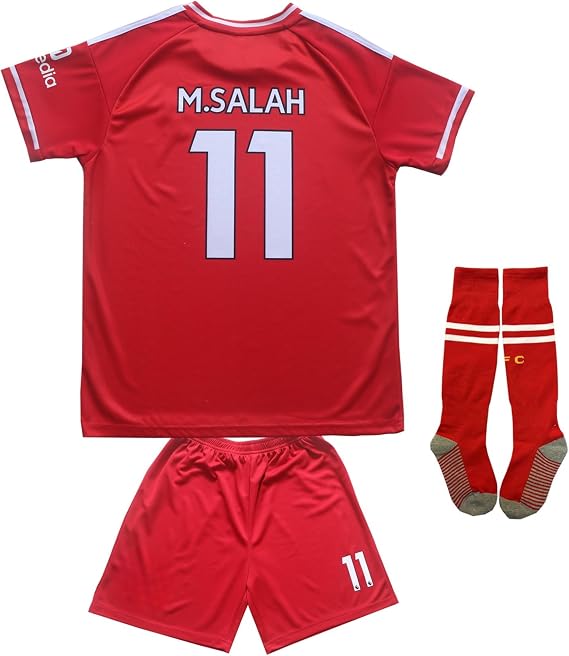 LeenBD Mo 25/26 No #11 Kids Soccer Jersey Shirts Football Futbol Socks Set Youth Sizes (Red, 16 (3-4 Years Old))