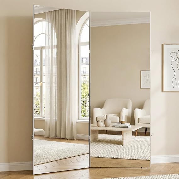 brisafe NanoMirror Space-Saving 360 Folding Full Length Mirror, 71" x 55" Ultra-Large Wall Mounted Shatterproof Foldable Design for Home Gym, Yoga, Dance, Fitness Studio, White