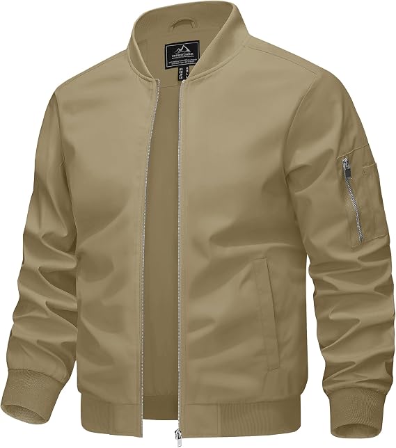 KEFITEVD Men's Lightweight Thin Bomber Jacket with Sleeve Pocket Blouson Jacket Transition Jacket Stand-Up Collar US Aviator Jacket with Inner Pocket