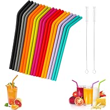 18 Pcs Silicone Straws Reusable and 2 Cleaning Brushes, Soft & Durable Silicone Straw, Eco-Alternative to Rubber Straws & Plastic Bendy Straws for Hot/Cold Beverages, Home Bars, Office, Outdoor
