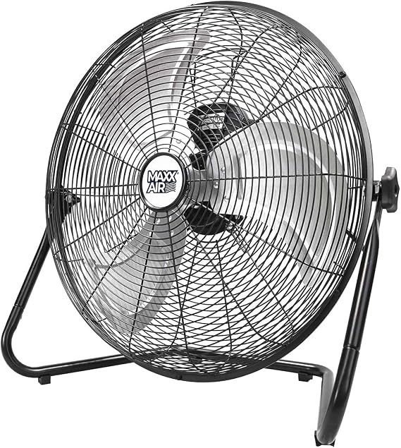 Maxx Air 20 Inch Fan, High Velocity Floor Fan with 2250 CFM, 3-Speed Metal Floor Fan for Indoor Use, Tilting Design, Efficient Air Circulation, Durable Construction for Home or Office