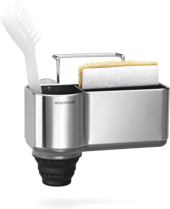 simplehuman KT1116 Kitchen Sink Caddy Organiser Holder Tidy, With Suction Cups, Wire Ledge Hanger, Extends To Hold Longer Brushes, Sponge Storage, Rustproof, Brushed Stainless Steel
