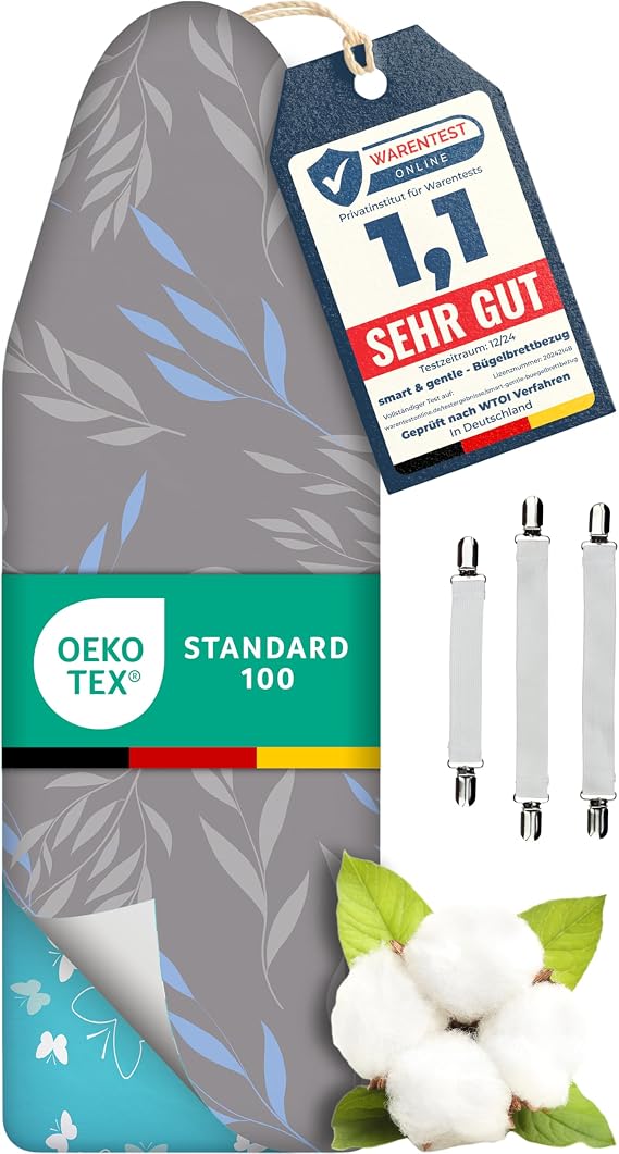 Super Soft Turbo Ironing Board Cover 120 x 40 cm Made in Germany Oeko-Tex Cotton Padding Faster with Thermal Reflection 5 Sizes EasyFit + Tensioner L Surface 116–120 x 38–40 cm