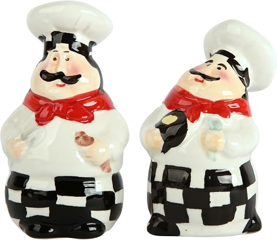 Chef Salt and Pepper Shakers Set Ceramic Kitchen Decor - Full Chef