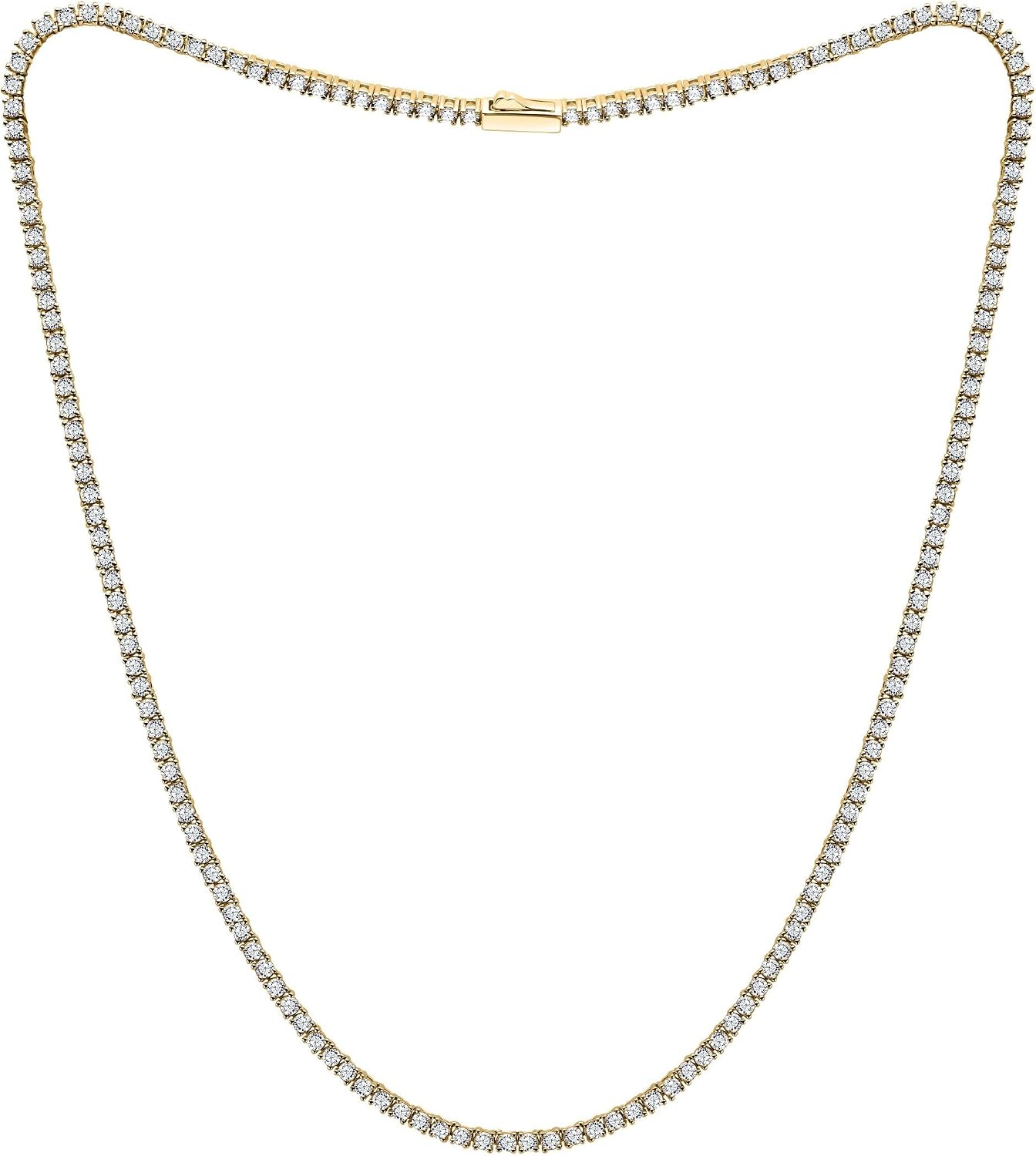 18K White GoldYellow Gold Plated Silver Tennis Necklace With 5.608.70 TCW Moissanite D-E Color, Round Brilliant, VVS in 16 Length, Necklaces For Women, Gift For Her, Jewelry For Women  With Gift Box