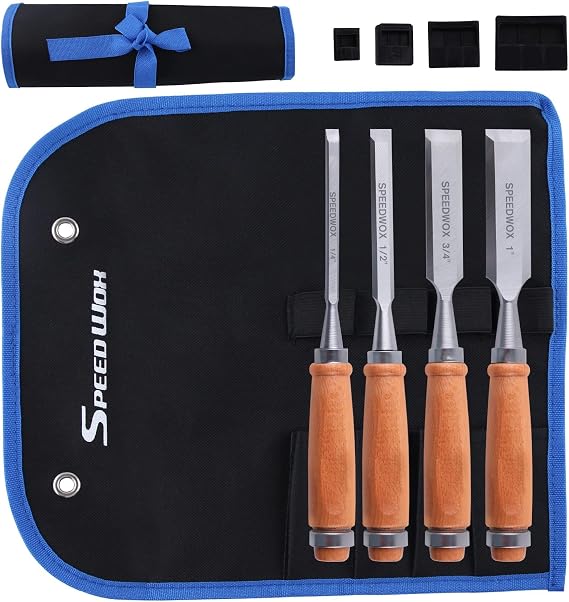 SPEEDWOX 4 Piece Wood Chisel Sets Professional Wood Chisel Set for Woodworking Tools Set Wood Tools Chisel Set Woodworking Wood Chisels for Woodworking 1/4"(6 mm), 1/2"(13 mm), 3/4"(19 mm), 1"(25 mm)