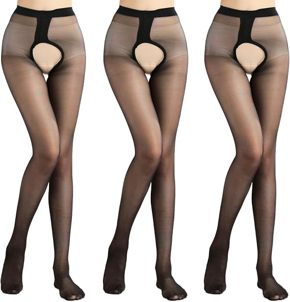 Verdancy Plus Size Womens Sheer Crotchless Pantyhose Shimmery Stockings for 264lbs Footed High Waist Tights